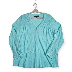 Bandolino | Long Sleeve Blouse | Women's | XL | Aqua/Turquoise | Pintuck Placket